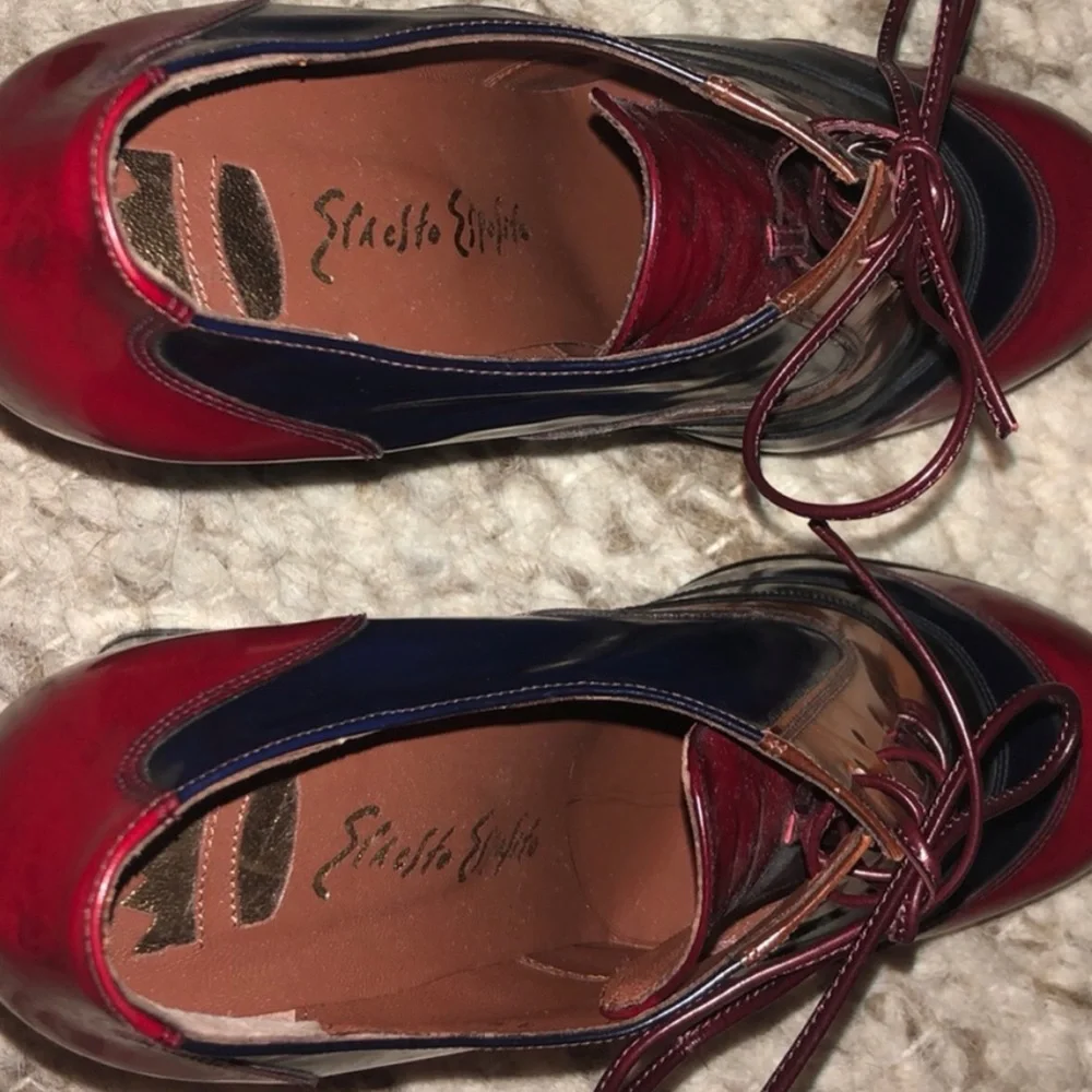 OUTRAGEOUS VTG Sz 7.5 ERNESTO ESPOSITO Multicolor leather platform hi heel Shoes - Picture 4 of 9